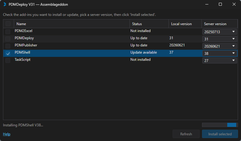 PDMDeploy Add-in Manager