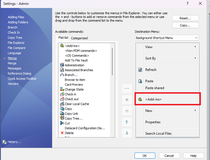 PDM Administration user settings