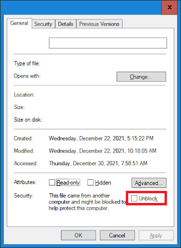 Blocked file example