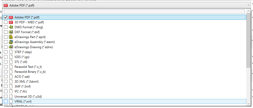 eDrawings formats in the File Formats selector