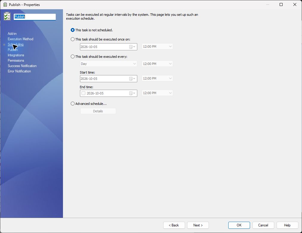 SOLIDWORKS PDM task scheduling page