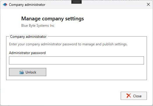 Company administrator password dialog