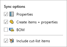 ERP Sync Push menu in PDMPublisher with the push operation choices