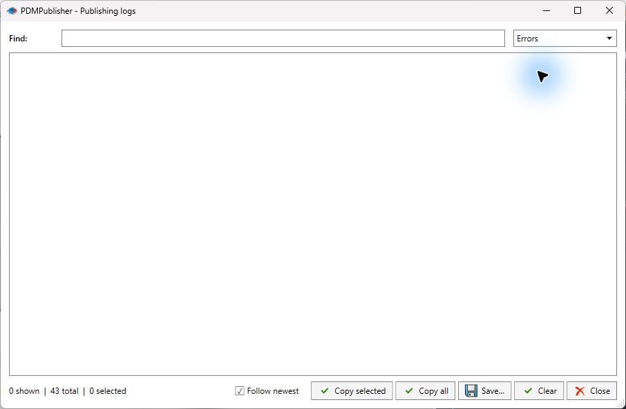 Publishing logs filtered to errors