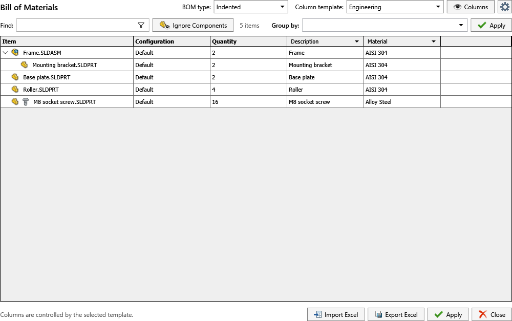 BOM Manager main window