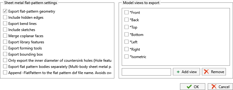 Current sheet metal flat pattern settings dialog