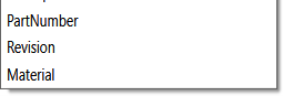Variable / property dropdown in the PDMPublisher Customize Table dialog listing SOLIDWORKS custom properties such as PartNumber, Revision and Material