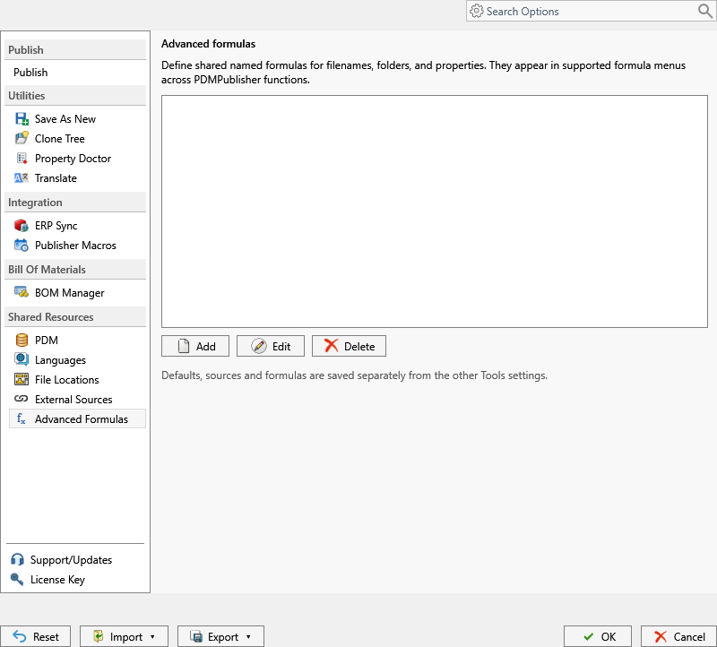 Advanced formula settings