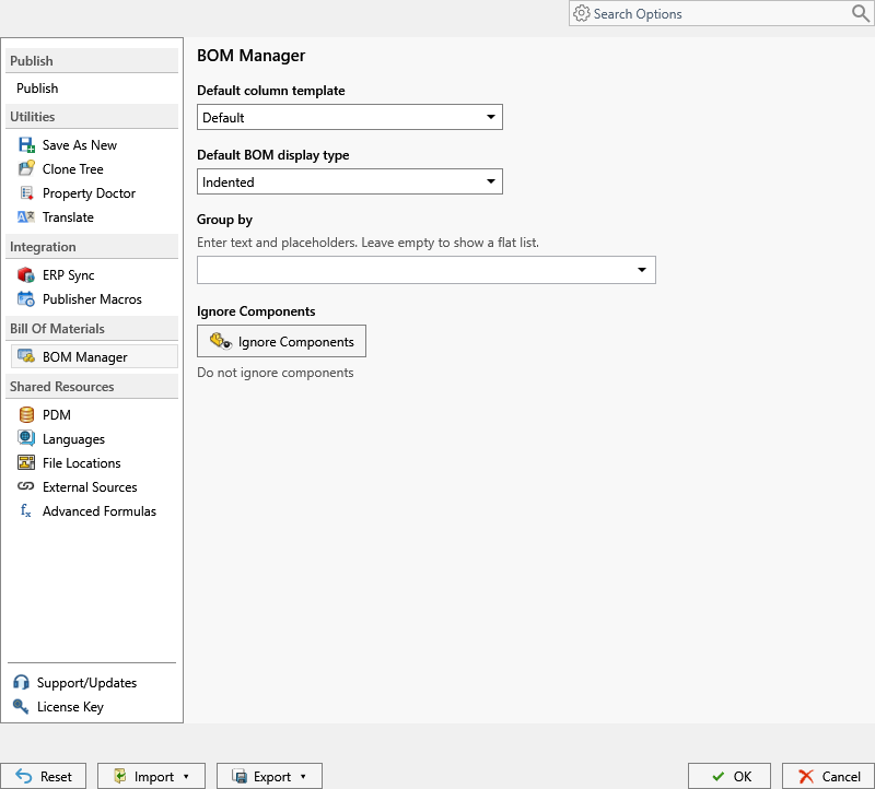 BOM Manager defaults