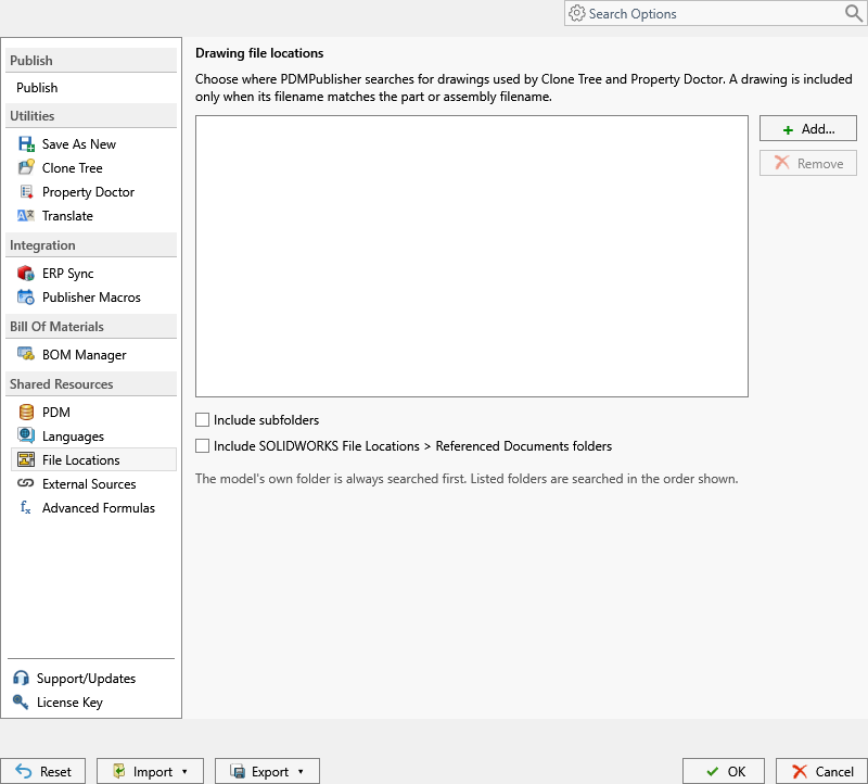 Drawing file-location settings