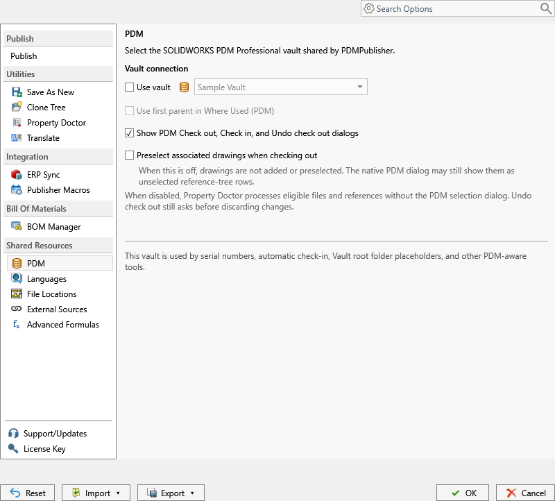 PDM vault connection settings