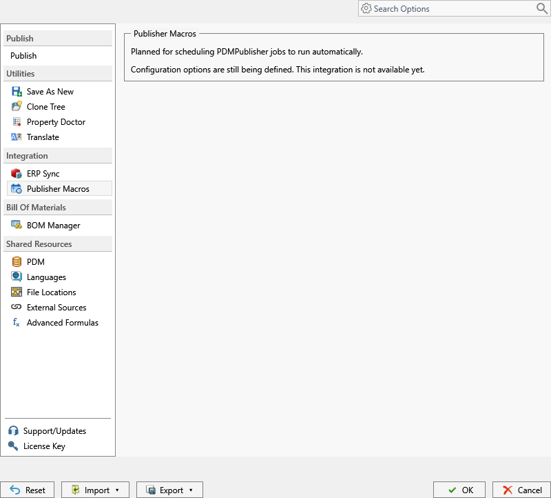 Planned Publisher Macros settings page